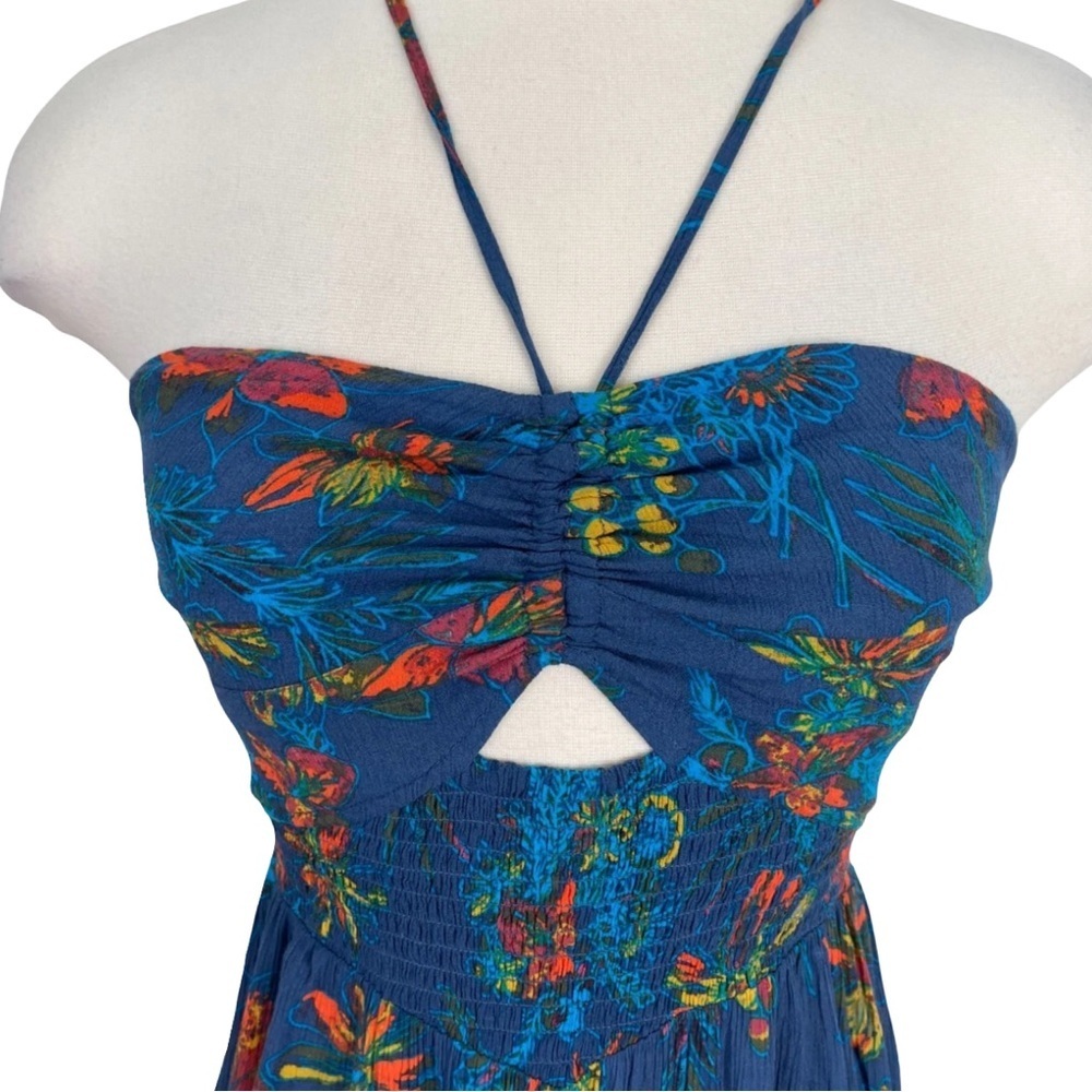 Free People Womens Medium One Step Ahead Maxi Dress in Blue Floral Halter - Picture 2 of 10